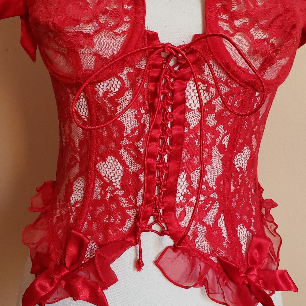 Vintage red corset bustier garter top Victoria's Secret - Picture 2 of 7